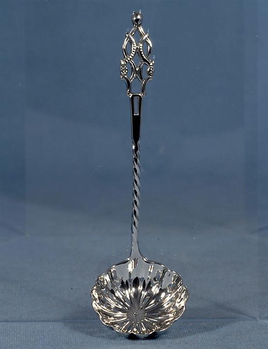 An early Victorian silver fiddle pattern sifter spoon, by John Harris IV & 2 others, 111 grams.